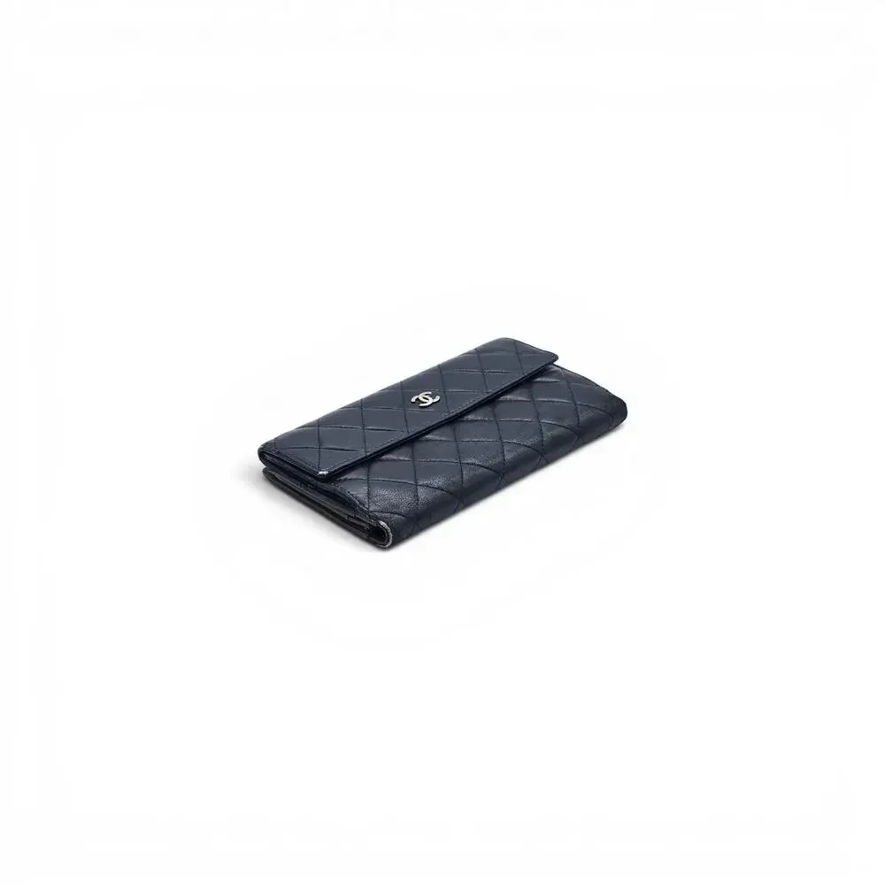 Chanel Classic Quilted Lambskin Leather Flap Long Wallet - Black